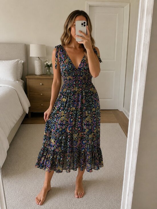 Nicole Miller Dresses & Skirts - Nicole Miller Women's Mosaic Lurex Smocked Tie Shoulder Dress